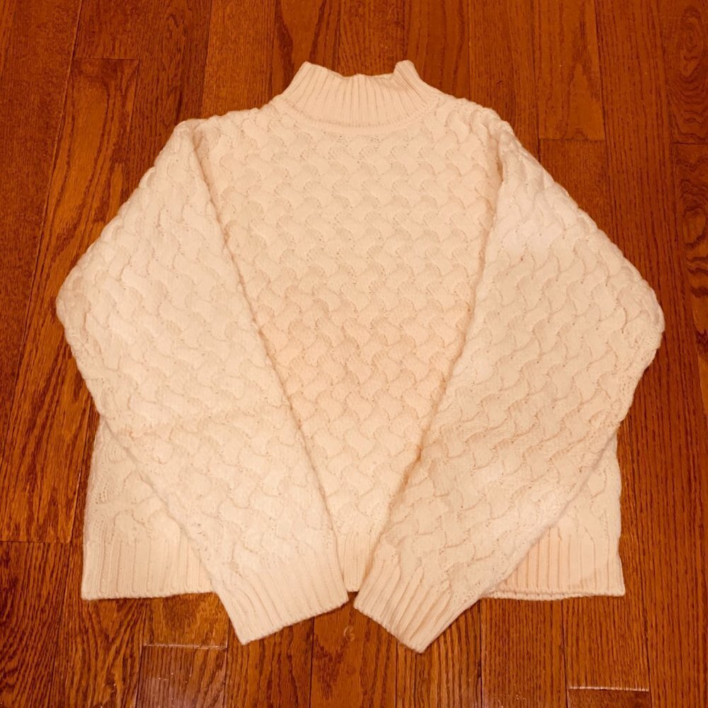 Ann Taylor 100% Wool Chucky Cable Knit Sweater Turtleneck Size Large